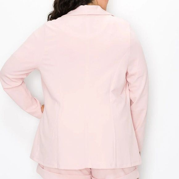 Open Front Long Sleeve Top & Belted Shorts Set - Plus Size Set - Blazer Set - Picture 5 of 8